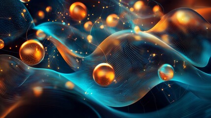 Poster - Glowing Orbs on Abstract Data Flow Waves