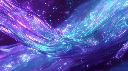 Poster - Abstract Radiant Waves with Glowing Data Streams