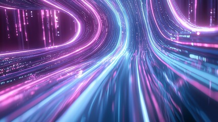 Poster - Glowing Data Lines Forming an Intricate Wave Pattern