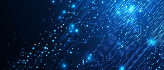abstract blue circuit board background vector presentation design, with glowing lights and dots, fea