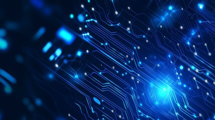 Blue background with glowing digital circuit lines vector presentation design, a 