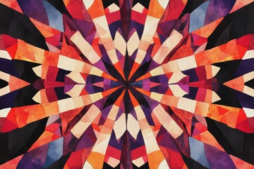 Wall Mural - Vibrant abstract pattern featuring geometric shapes in bold colors, creating a mesmerizing kaleidoscope effect.