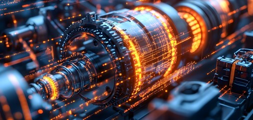 Poster - A close-up view of a high-tech machine component with glowing details, showcasing precision engineering and futuristic design.