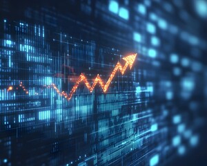 Poster - A dynamic digital graph illustrating upward trends in data analysis and business growth, featuring glowing elements and technology.