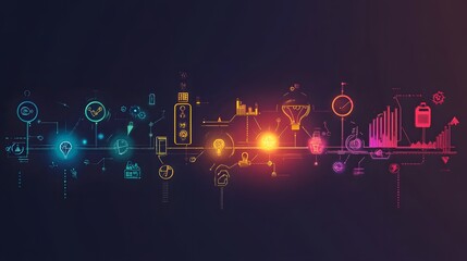 Poster - A vibrant infographic showcasing digital icons, charts, and symbols related to technology and data analysis.