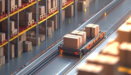 Poster - A warehouse scene featuring a conveyor system transporting packages for efficient logistics and storage management.
