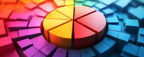 Fototapete - Colorful pie chart design with vibrant hues, representing data visualization and analysis with a modern geometric look.