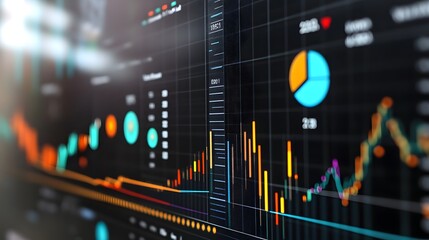 Poster - Dynamic financial graph showcasing colorful charts and data trends on a digital interface for analysis and investment decisions.