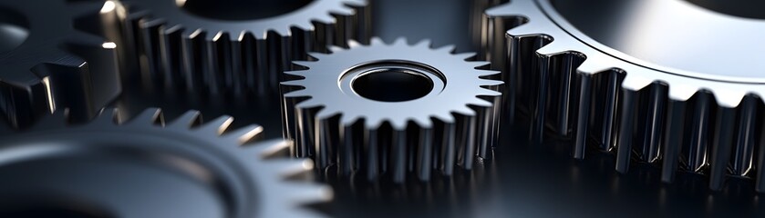 Poster - High-quality close-up of metallic gears showcasing intricate designs and textures, perfect for technology and engineering themes.