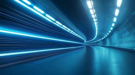 Poster - A futuristic tunnel with dynamic blue and white light streaks. It evokes a sense of speed and endless exploration, ideal for science fiction themes