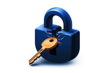 Aufkleber - Minimalist lock icon being broken by a phishing attack, showing a key and lock separating, drawn in simple, bold lines