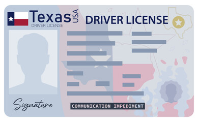 Texas driver's license. Person driver license isolated on white background.