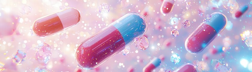 Poster - Colorful Capsules in Dreamy Anime Style Background