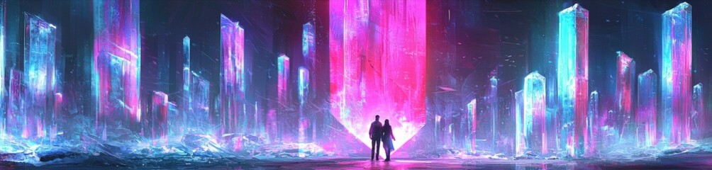 Poster - Isometric 3D Illustration of a Colorful Crystal Landscape