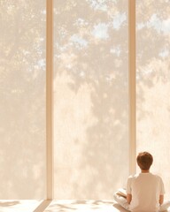 Poster - Minimalistic Artistic Image of a Student Reading in Sunlit Library