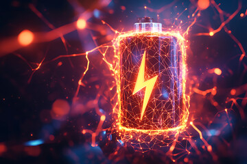 Poster - A glowing battery icon surrounded by energetic sparks, symbolizing power and energy.
