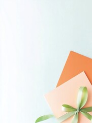 Poster - Minimalist Flat Lay of Orange Greeting Cards with Green Ribbons on Teal Background for World Kindness Day