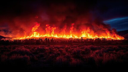 A wildfire continues to spread after sunset, lighting up the sky in an intense blaze.