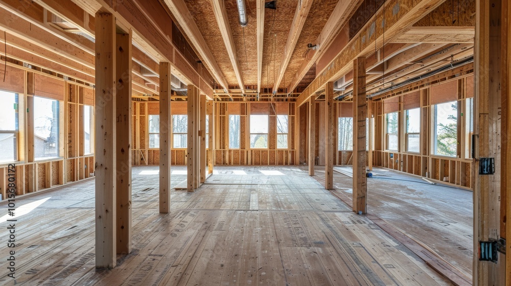 Framing and wiring installation inside a modern house under ... - Construction Wiring In The House Penthouse