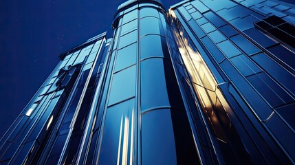 Aufkleber - A stunning view of modern glass skyscrapers reflecting light against a deep blue sky, showcasing architectural brilliance and design.