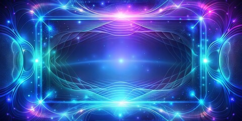 A luminous square framed by ethereal glowing lines, a celestial dance of light and energy against a backdrop of shimmering stars.