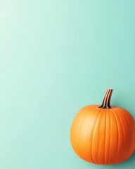 Poster - Minimalist Pumpkin on Light Blue Background - Trendy Halloween with Pastel Aesthetic