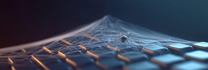 Aufkleber - Minimalist Keyboard Covered in Spider Webs Halloween Technology Theme