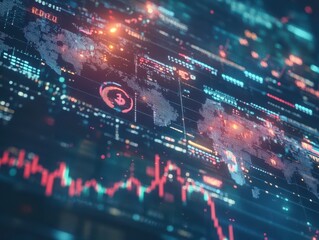 Poster - Digital World Map with Financial Data and Charts