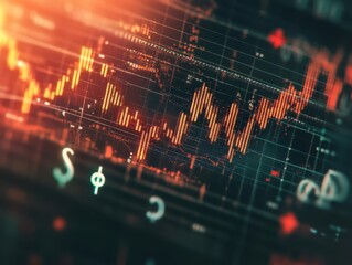 Poster - Digital Stock Market Graph with Red and Orange Data Points