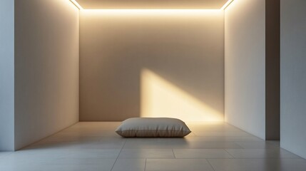 Wall Mural - Minimalist Room with Pillow on Floor and Recessed Lighting.