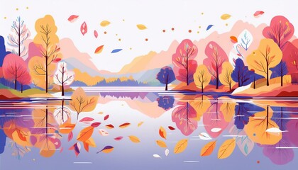 Canvas Print - Autumn leaves fall on a lake