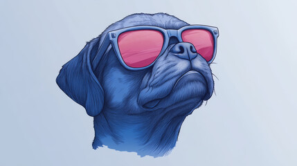 Sticker - A blue dog wearing pink sunglasses looks to the side with a cool expression.