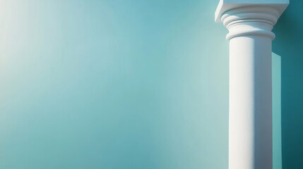 Poster - The smooth, refined lines of a white column stand prominently against a soft pastel blue backdrop, highlighting minimalist design and symmetry with ample space for text