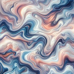 This landscape painting in pastel watercolour features an abstract marble water wave background, a 3D fluid ocean item texture, an iridescent opalescent gradient, and a modern, luxurious art deco wall