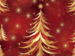 abstract Impression illustration of Christmas tree in red and gold colors