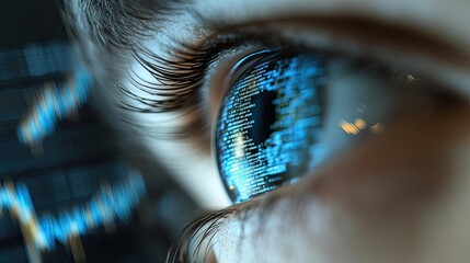 Aufkleber - Close-up of an eye reflecting digital data, symbolizing technology, vision, and modern innovation in a high-tech world.