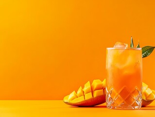 Refreshing mango cocktail with fresh fruit on vibrant background