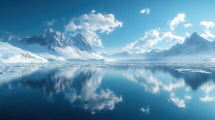 A fictional Arctic landscape showcases melting ice caps and polar seas, reflecting climate vulnerability.