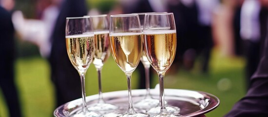 Sparkling Celebration: Champagne Flutes on a Silver Tray