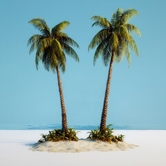 Poster - Two Palm Trees on a Tropical Island.