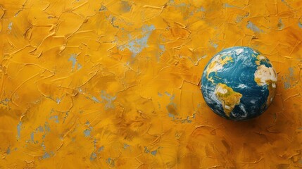 a painting of the earth on a yellow background