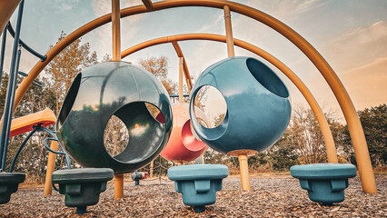 closeup of colorful geometric playground equipment