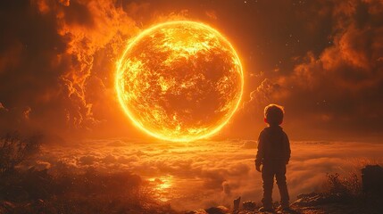 Wall Mural - a child watches the planet earth overheat, a stark reminder of the dangerous effects of climate chan