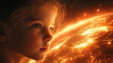 Wall Mural - a child witnesses the overheating of the planet, becoming aware of the catastrophic consequences of 