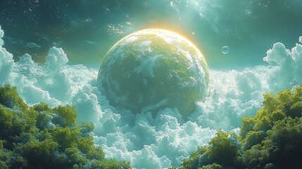 Wall Mural - a clean, new planet appears in a digital illustration, representing the dream of a world renewed by 