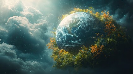 Wall Mural - a clean, new planet appears in a digital illustration, representing the dream of a world renewed by 