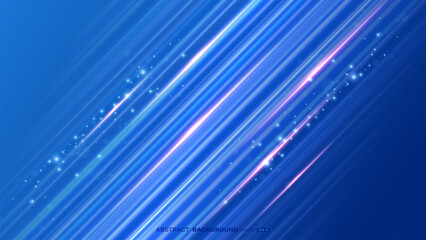 Wall Mural - abstract vibrant blue background with diagonal light stripes and glowing sparkle effects