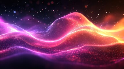 Digital abstract background with connected line and dots, wave flow