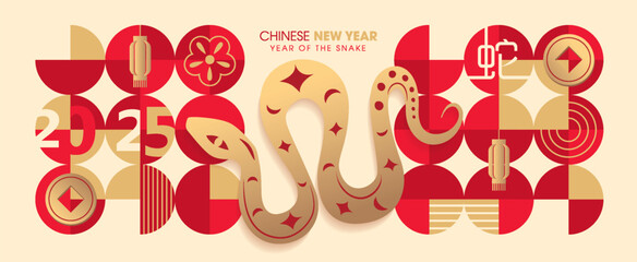 Canvas Print - Set of Chinese new year 2025 year of the Snake poster with zodiac sign. Asian style design. Concept for traditional holiday card, banner, poster, decor element.