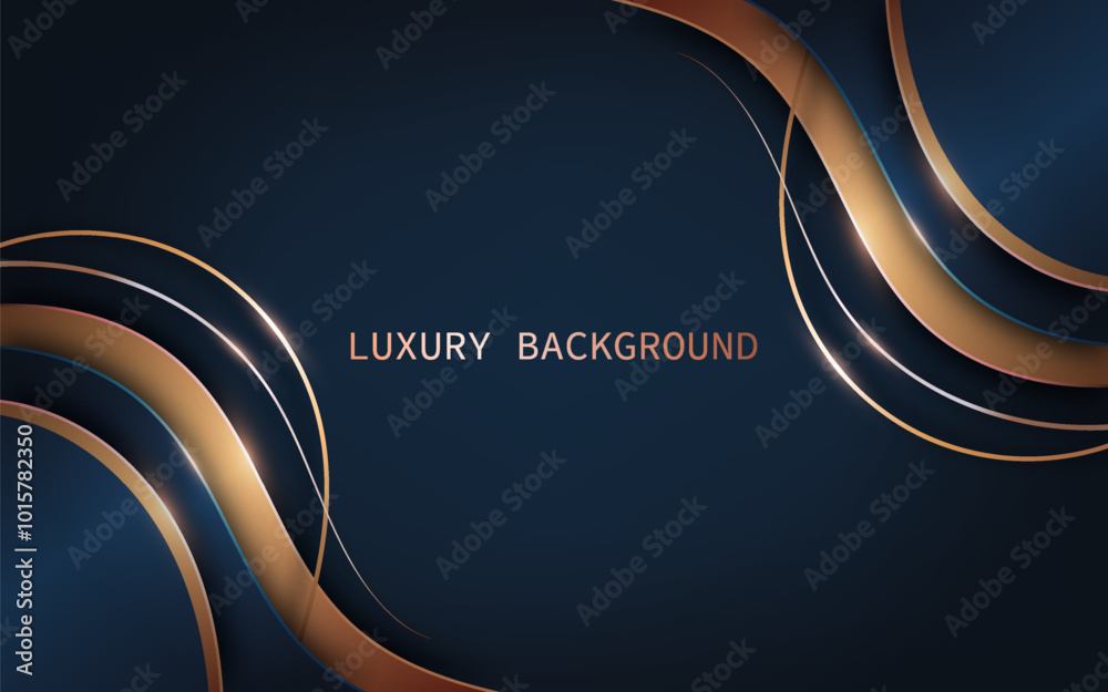 Modern blue and gold curved shapes with golden line elements. Luxury ...